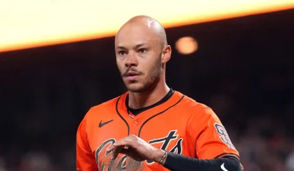 San Francisco, California, USA; San Francisco Giants outfielder Grant McCray (58) during the ninth inning against the Los Angeles Dodgers at Oracle Park. Mandatory Credit: Darren Yamashita-Imagn Images
