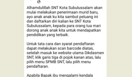 Sekolah Nasional Terintegrasi Kota Subulussalam Mulai Terima Murid Baru