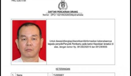 Menjadi buronan, Yuwanky, bos narkoba di klub malam Planet Batam, diduga kabur ke Singapura